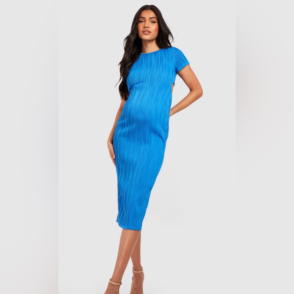 MATERNITY WAVE RIB OPEN BACK MIDI DRESS